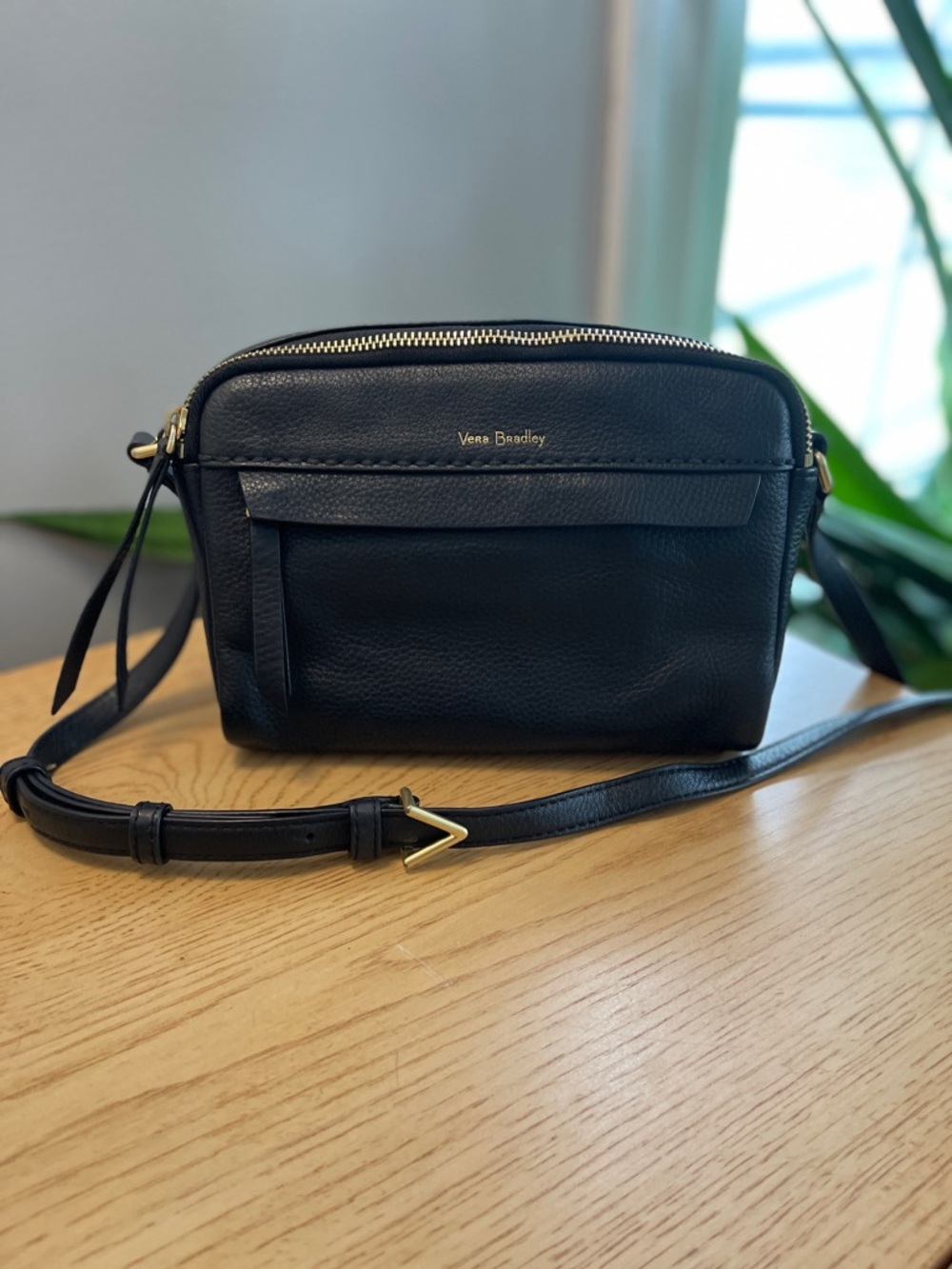 Vera Bradley Black Leather Crossbody Camera Bag